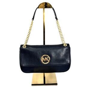 Michael Kors Pebbled Leather Shoulder Flap Bag Gold Chain Strap